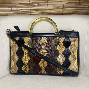 Supreme Multicolor Snakeskin Leather Top-Handle Bag with Gold Accents